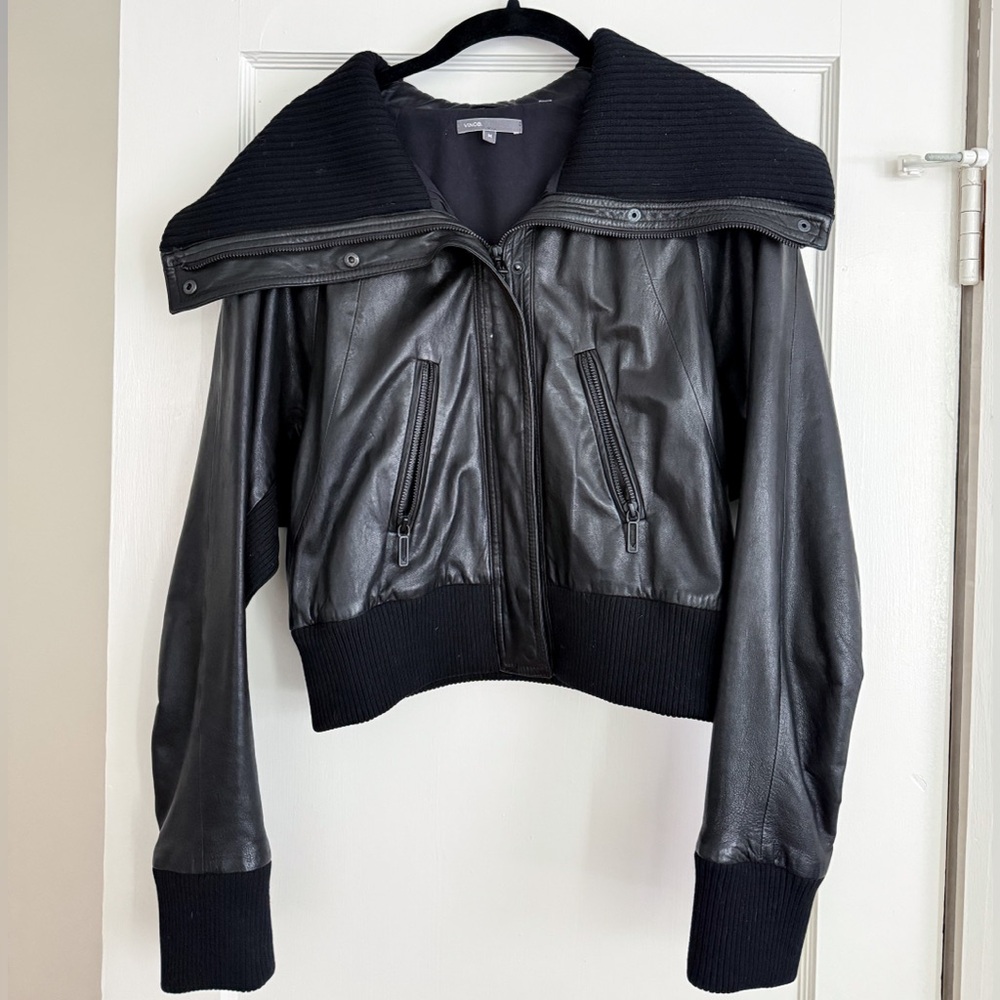 vince ‘dolman sleeve’ black leather jacket